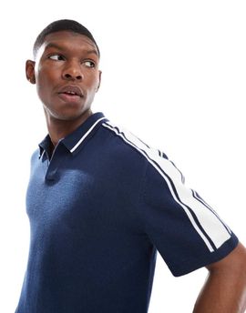 Hollister Hollister knit contrast collar preppy polo top in navy