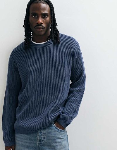 Hollister Hollister knitted ribbed crew neck sweater in navy