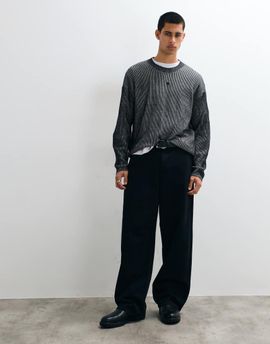 Hollister Hollister knitted ribbed graphic sweater in black