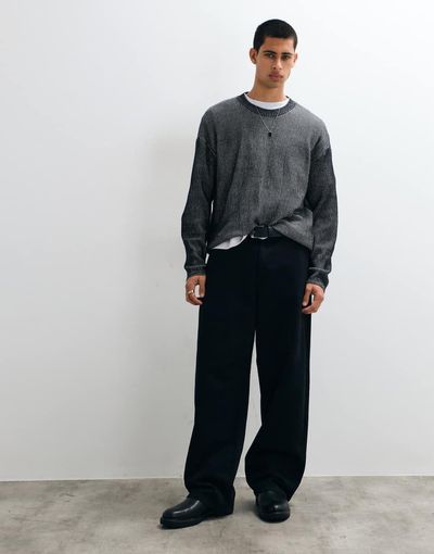 Hollister Hollister knitted ribbed graphic sweater in black
