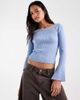Hollister Hollister knitted slash neck sweater with bell sleeves in blue - 1