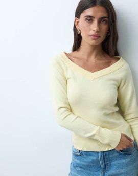 Hollister Hollister knitted slim off-the-shoulder sweater in yellow