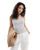 Hollister Hollister low neckline linen button through tank top in blue stripe - 1