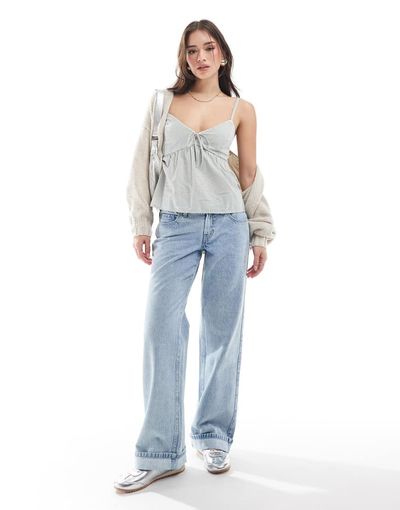 Hollister Hollister low rise baggy jean in light distressed wash-Blue