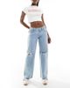 Hollister Hollister low rise baggy raw hem jeans in bleach-Blue - 1
