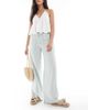 Hollister Hollister low rise linen blend super baggy pants in green and white stripe - 1