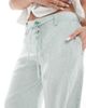 Hollister Hollister low rise linen blend super baggy pants in green and white stripe - 3