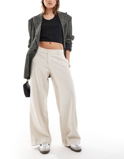 Hollister Hollister low rise linen wide leg pants in oatmeal-Neutral