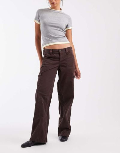 Hollister Hollister low rise wide leg adjustable waist pants in brown