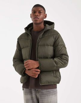 Hollister Hollister midweight hooded puffer jacket in green-Gray