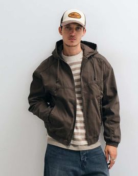 Hollister Hollister oversized denim skater jacket with hood in washed brown