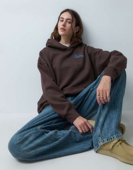 Hollister Hollister oversized graphic patch logo hoodie in brown-Navy