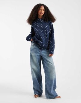 Hollister Hollister oversized hoodie in navy polka dot print