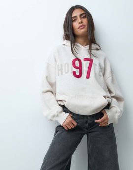 Hollister Hollister oversized logo graphic hoodie in oatmeal-RED