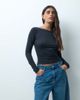 Hollister Hollister seamless long sleeve slash neck top in black - 1