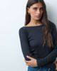 Hollister Hollister seamless long sleeve slash neck top in black - 3