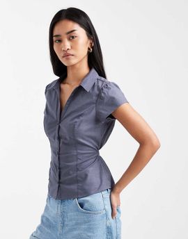 Hollister Hollister short sleeve bow belt shirt in navy