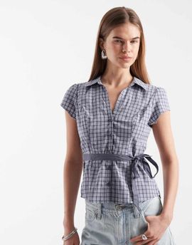 Hollister Hollister short sleeve bow belt shirt in navy gingham