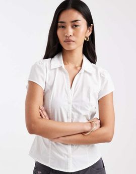 Hollister Hollister short sleeve bow belt shirt in white