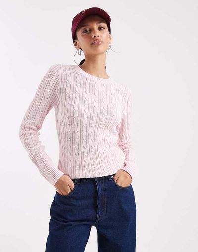 Hollister Hollister slim cable knit sweater in pink