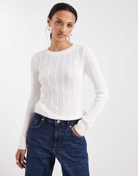 Hollister Hollister slim cable knit sweater in white