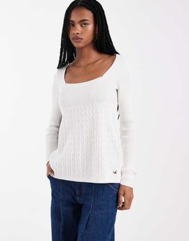 Hollister Hollister square neck babydoll cable knit sweater in white