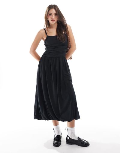 Hollister Hollister strappy back puffball maxi dress in black