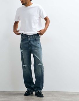 Hollister Hollister super baggy fit jeans with distressed detailing in dirty-blue wash