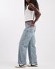 Hollister Hollister ultra low rise baggy fit jeans with polka dot waistband detail in light blue wash - 3
