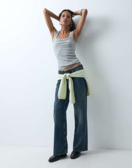Hollister Hollister ultra low rise baggy jeans in dark blue