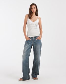 Hollister Hollister ultra low rise baggy jeans in dusty blue wash