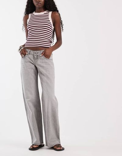 Hollister Hollister ultra low rise baggy jeans in light gray