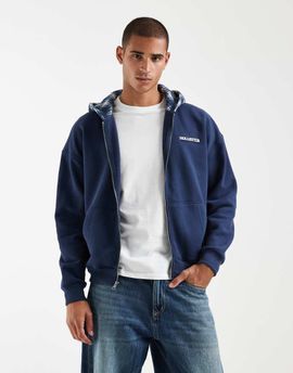 Hollister Hollister zip-up hoodie with contrast hood in navy