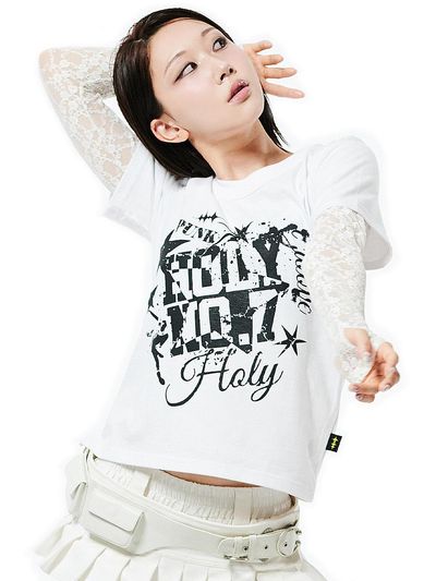 HOLY NUMBER 7 Dynamic Holy Stars Slim-fit Graphic T-shirt [Beige]