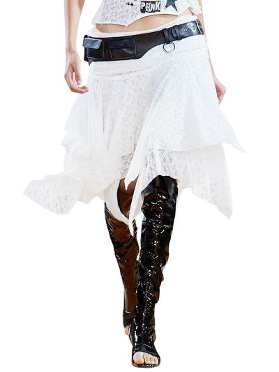 HOLY NUMBER 7 FAIRY UNBALANCED SHIRRING FLARE RUFFLE SKIRT [WHITE]