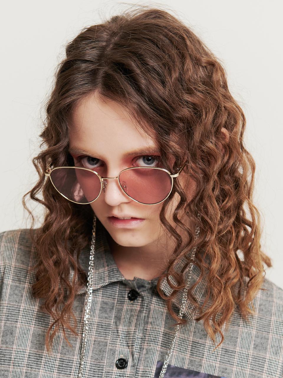 HOLY NUMBER 7 Gold Frame Pink Lens Sunglasses (SPRIG-J316)
