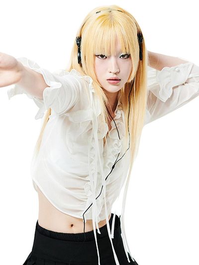 HOLY NUMBER 7 Lace Ruffle Strap Blouse [White]