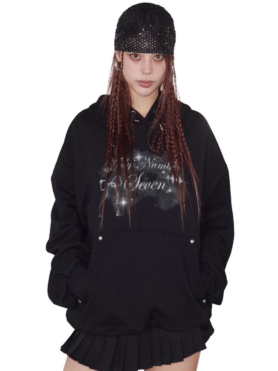 HOLY NUMBER 7 LOVELY RIBBON DANCER CUBIC HOODIE [BLACK]