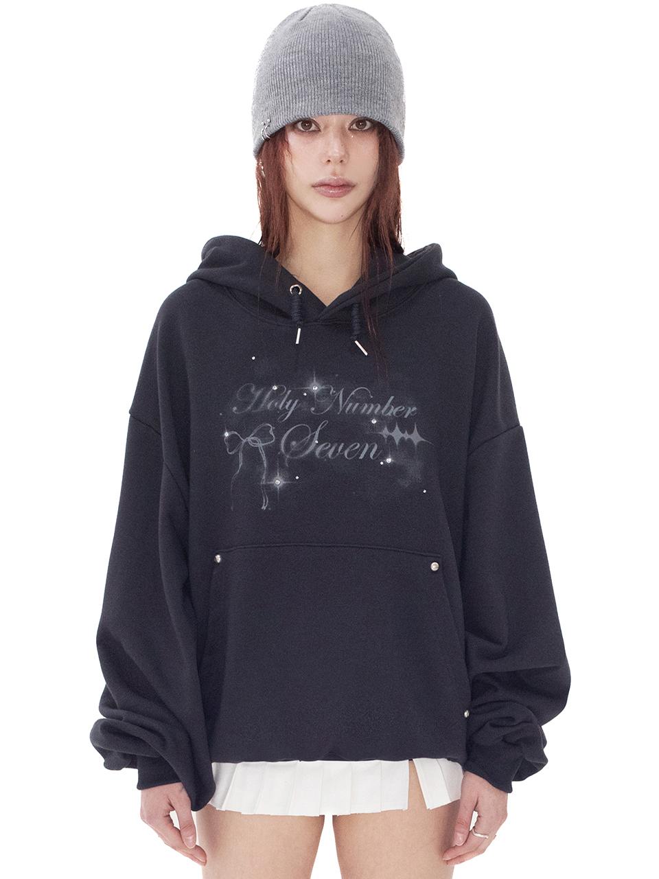 HOLY NUMBER 7 LOVELY RIBBON DANCER CUBIC HOODIE [CHARCOAL]