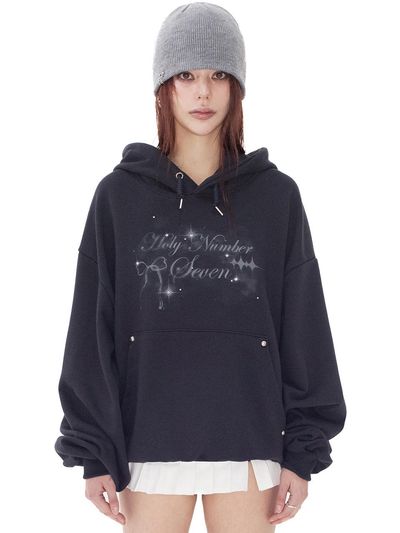HOLY NUMBER 7 LOVELY RIBBON DANCER CUBIC HOODIE [CHARCOAL]