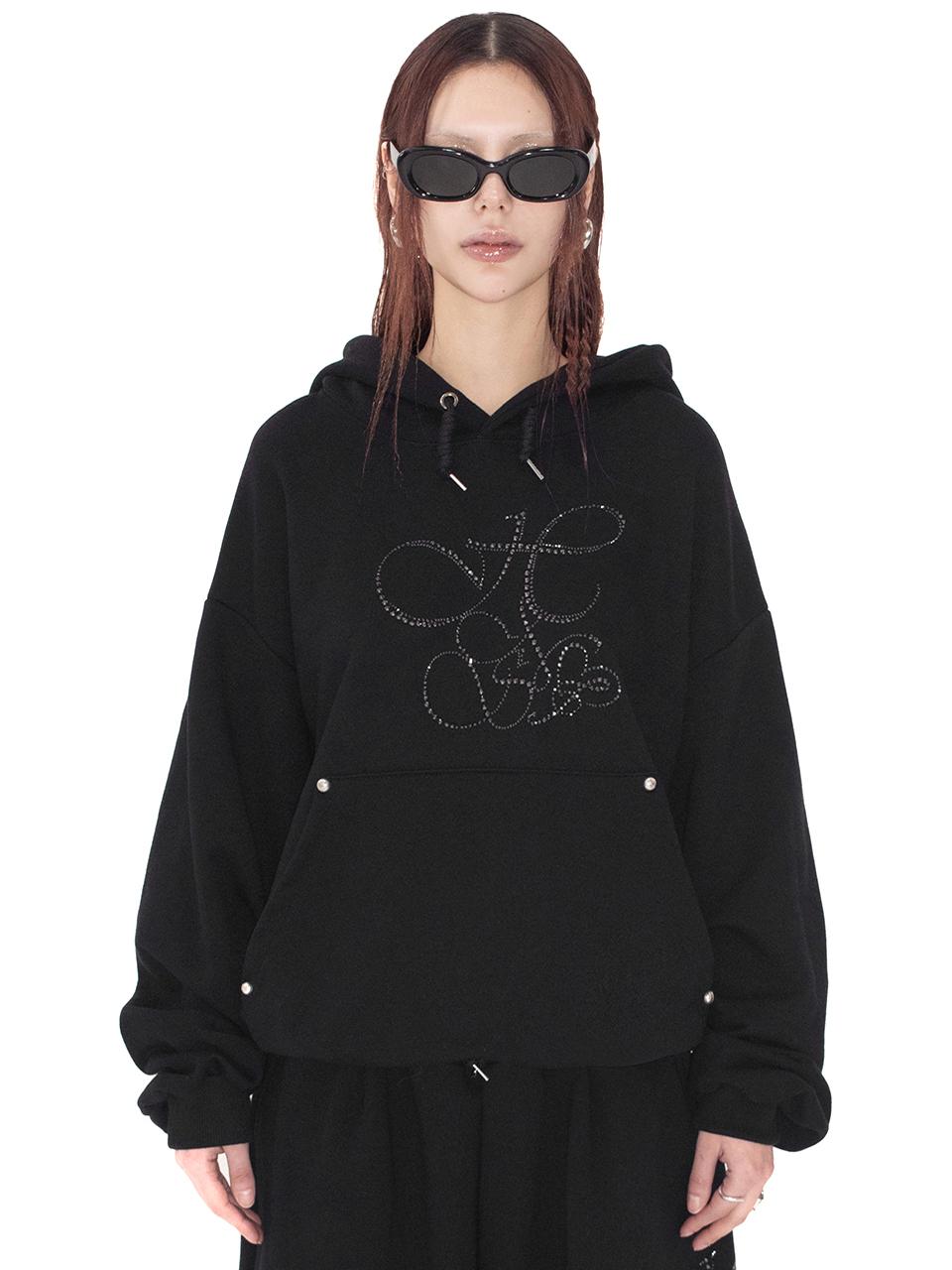HOLY NUMBER 7 OVERFIT HIP HOP MOVE CUBIC LETTERING HOODIE [BLACK]