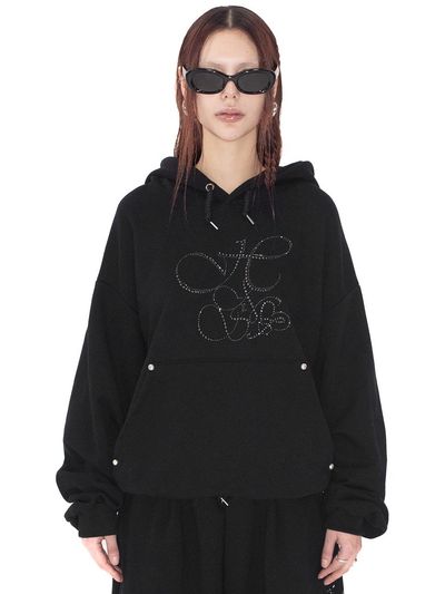 HOLY NUMBER 7 OVERFIT HIP HOP MOVE CUBIC LETTERING HOODIE [BLACK]