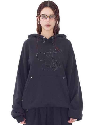 HOLY NUMBER 7 OVERFIT HIP HOP MOVE CUBIC LETTERING HOODIE [CHARCOAL]