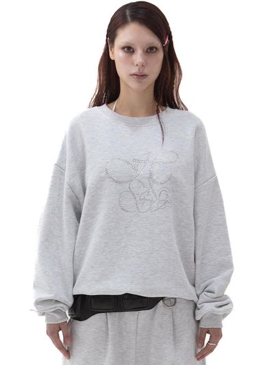 HOLY NUMBER 7 OVERFIT HIP HOP MOVE CUBIC LETTERING SWEATSHIRT [Melange Beige]