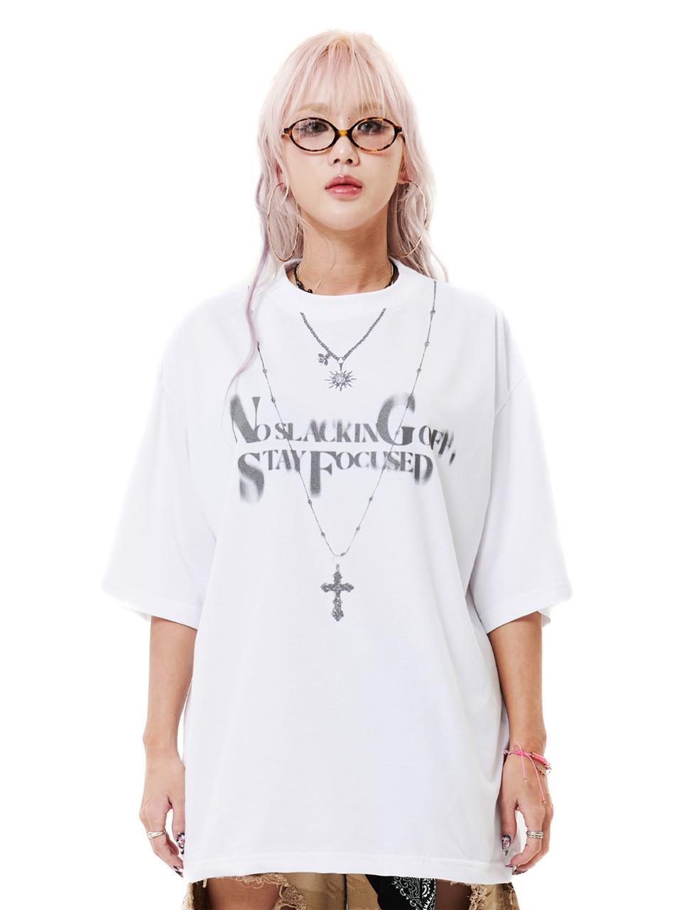 HOLY NUMBER 7 Oversized Hip Hop Dance Studio Necklace Graphics T-Shirt [Buttery Yellow/White]