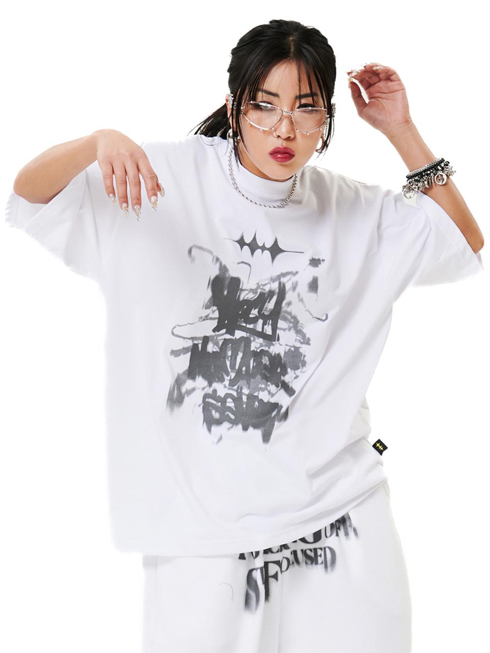 HOLY NUMBER 7 Oversized Hip Hop Dance Studio Vintage Graphics T-Shirt [Buttery Yellow, White]