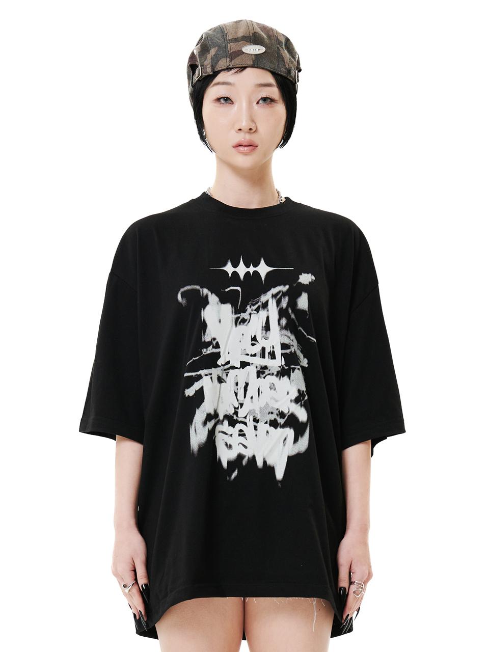 HOLY NUMBER 7 Oversized Hip Hop Dance Studio Vintage Graphics T-Shirt [Coco Brown N Buttery Yellow, Black]