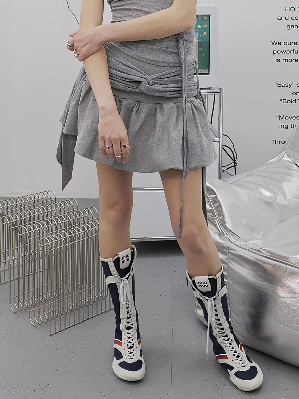 HOLY NUMBER 7 SHORT BALLOON TIE SKIRT [GRAY]