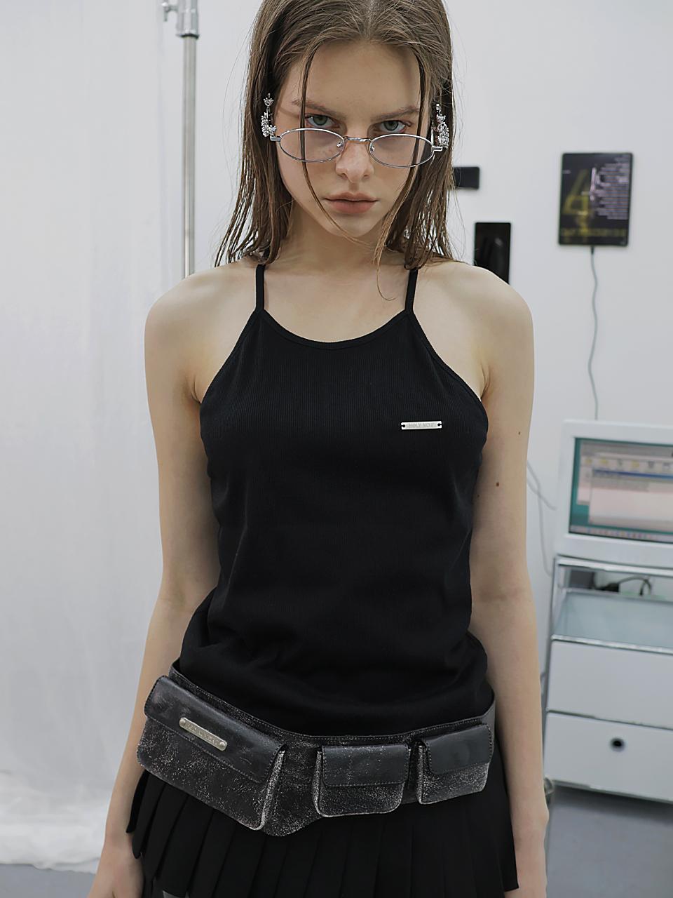 HOLY NUMBER 7 STITCH HALTER NECK TOP [BLACK]