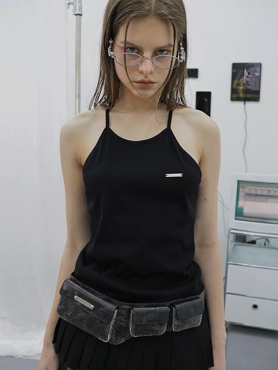 HOLY NUMBER 7 STITCH HALTER NECK TOP [BLACK]